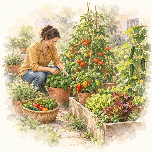 Tending vegetables and herbs