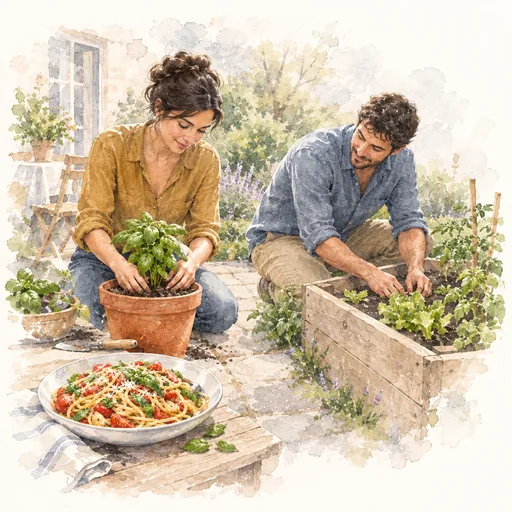 Planting basil beside a garden bed